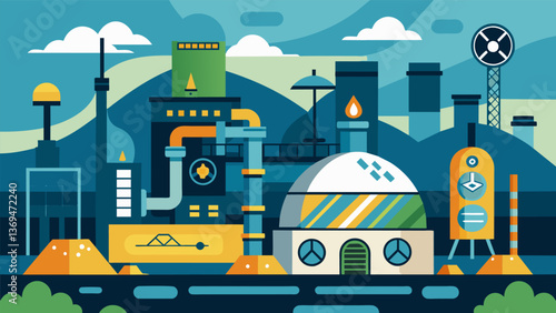 A specialized research facility with advanced equipment and trained personnel studying the behavior and impact of nuclear waste on the environment.. Vector illustration