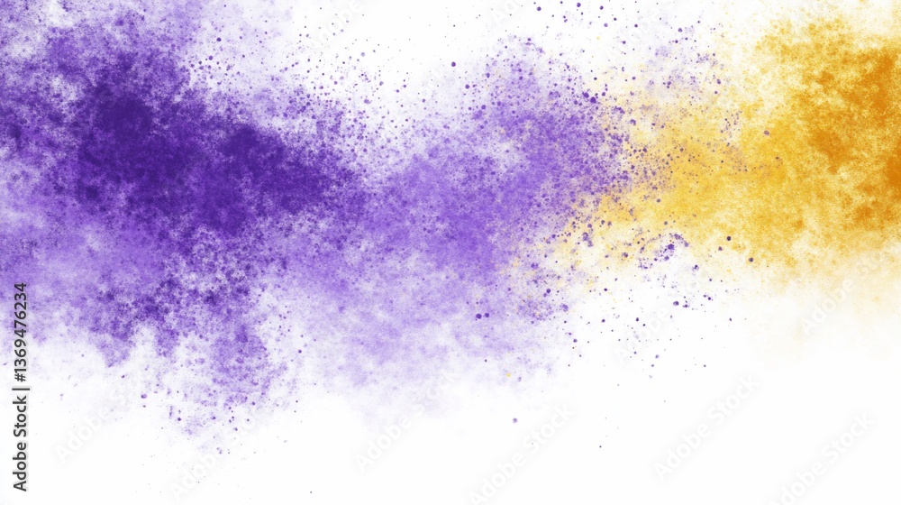 Abstract explosion of purple and gold powder on white background. Abstract explosion of purple and gold powder on white background.