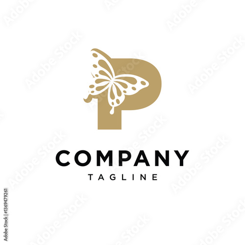Letter P Butterfly Gold Logo Icon Vector