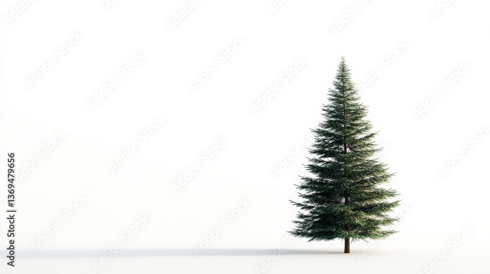 Obraz premium Minimalist Tall Evergreen Tree on White, Solitude , Winter
