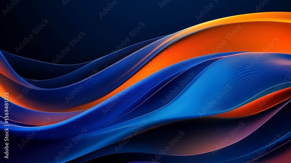 Abstract Waves Blue and Orange Lines on Dark Background, modern , dynamic Abstract Waves Blue and Orange Lines on Dark Background, modern , dynamic