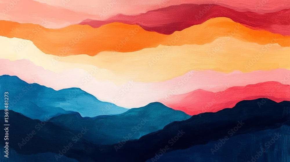 Abstract Mountain Layers Warm Hues Meet Cool Blues, Texture, Painting Abstract Mountain Layers Warm Hues Meet Cool Blues, Texture, Painting