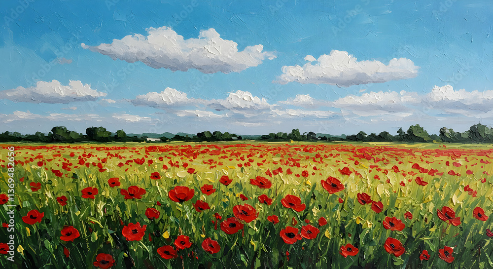 Red Poppy Field Under Cloudy Sky Red Poppy Field Under Cloudy Sky