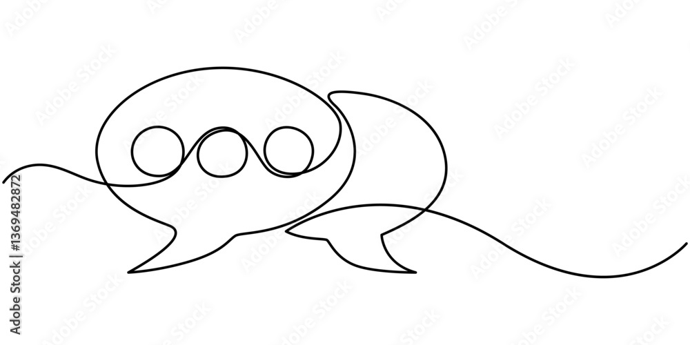 Speech Bubble Single Line Icon, Continuous one line drawing of speech bubble, Black and white graphics vector minimalist linear illustration made of single line, One continuous line drawing of speech. Speech Bubble Single Line Icon, Continuous one line drawing of speech bubble, Black and white graphics vector minimalist linear illustration made of single line, One continuous line drawing of speech.