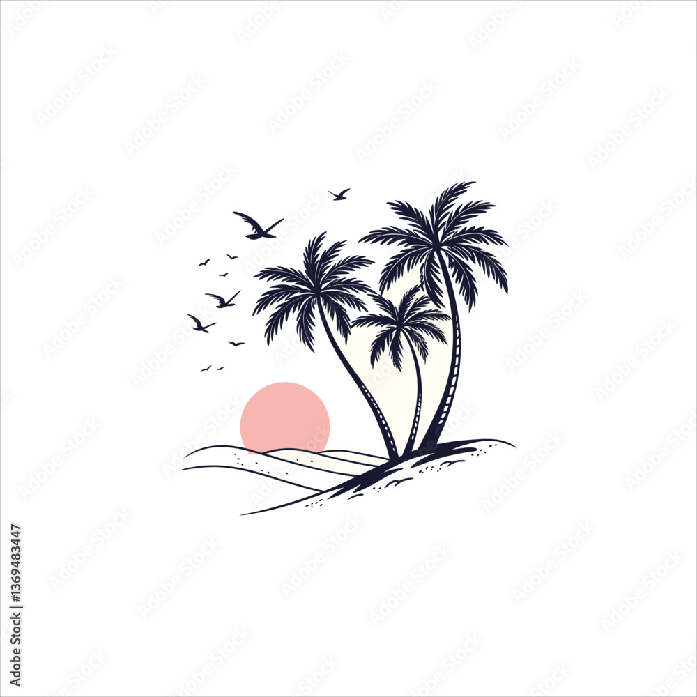 Fototapeta premium Palm-Lined Shores: A Coastal Dreamscape