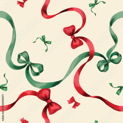 bow-red-Seamless pattern of Ribbon red and green. You can change background color eps file.