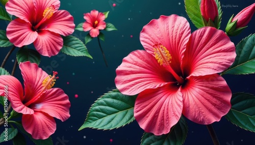 Wallpaper Mural Intricate hibiscus blossoms, vibrant hues, repeating floral motif , yellow, art, bloom Torontodigital.ca