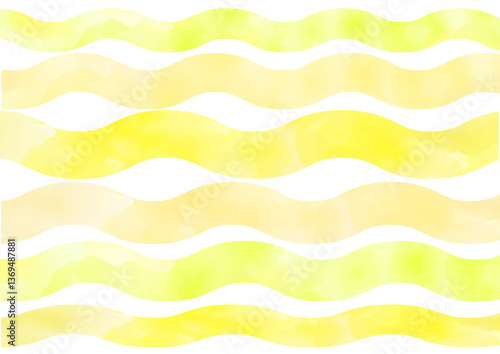 水彩　イエローの波模様の背景　セット