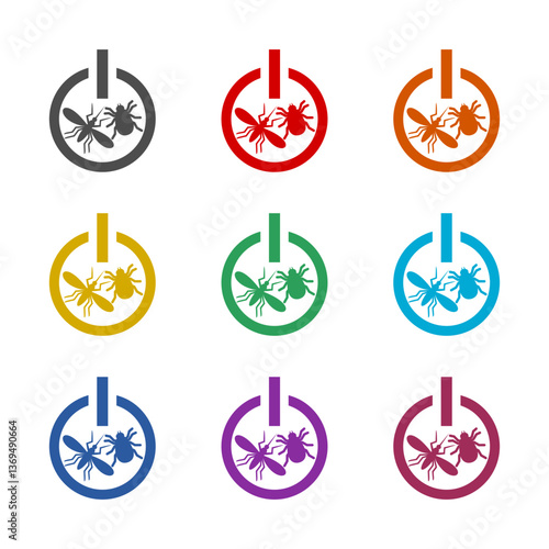 Insect elimination button icon isolated on white background. Set icons colorful