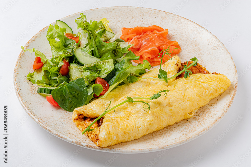 omelet with vegetables on the white plate omelet with vegetables on the white plate