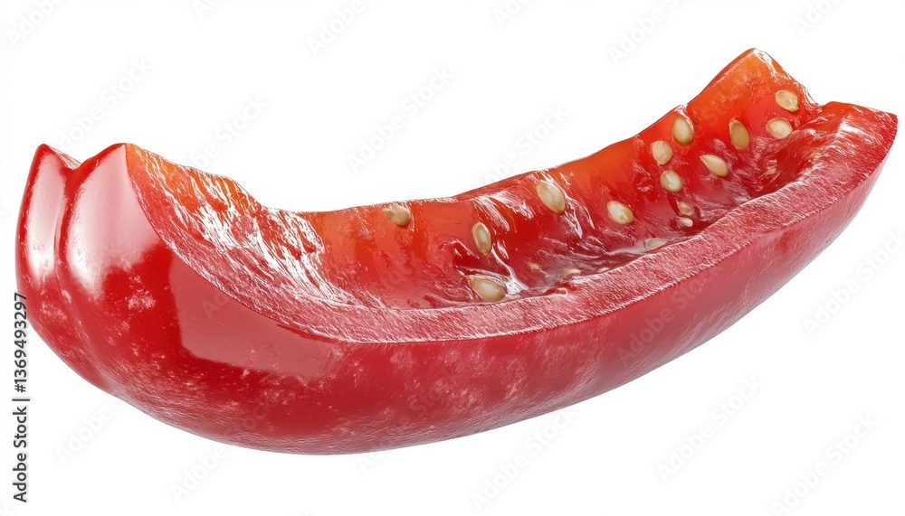 Studio Shot of a Red Tomato Slice with Seeds on a White Background for Culinary Use Studio Shot of a Red Tomato Slice with Seeds on a White Background for Culinary Use
