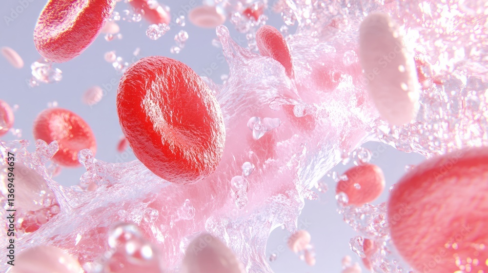 Fototapeta premium Red and white blood cells with flowing transparent liquid