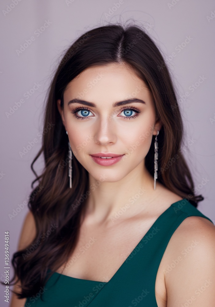 Serene woman portrait soft light emerald dress. AI Generated Serene woman portrait soft light emerald dress. AI Generated
