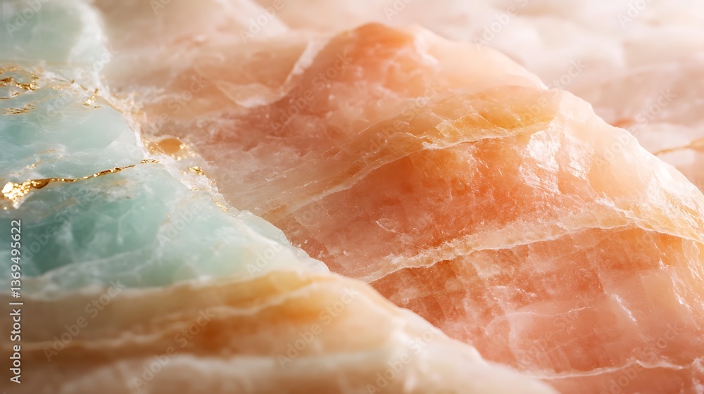 Polished Gemstone Showing Peach Green and Gold Veins Polished Gemstone Showing Peach Green and Gold Veins