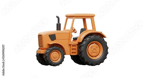 Orange 3D Tractor Illustration Isolated on White Background for Farming Concept