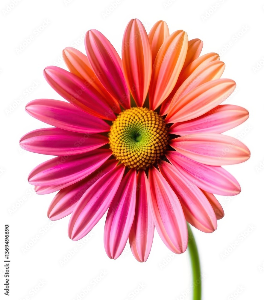 A single, vibrant daisy, petals fully open, isolated on pure white background, natural, studio shot A single, vibrant daisy, petals fully open, isolated on pure white background, natural, studio shot