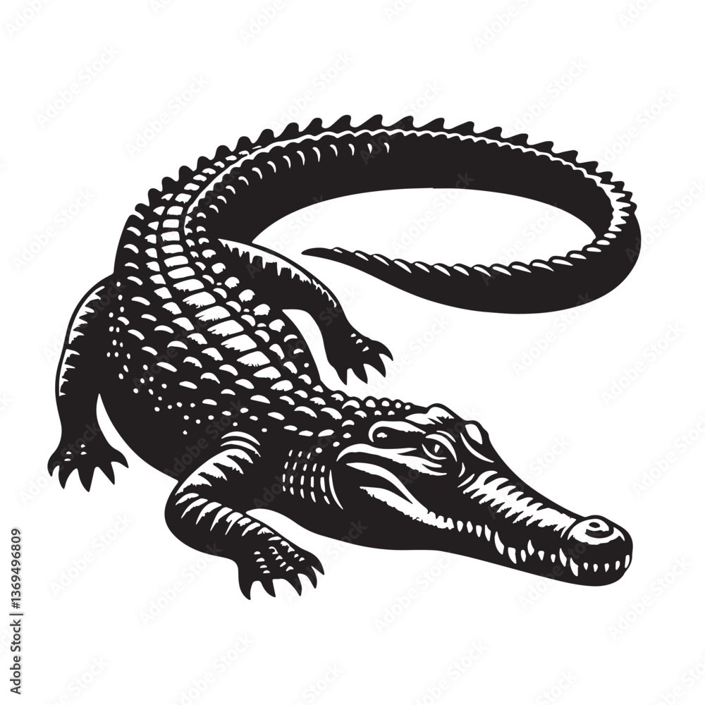 Fototapeta premium Black Crocodile Silhouette Vector, High Quality Illustration on White Background