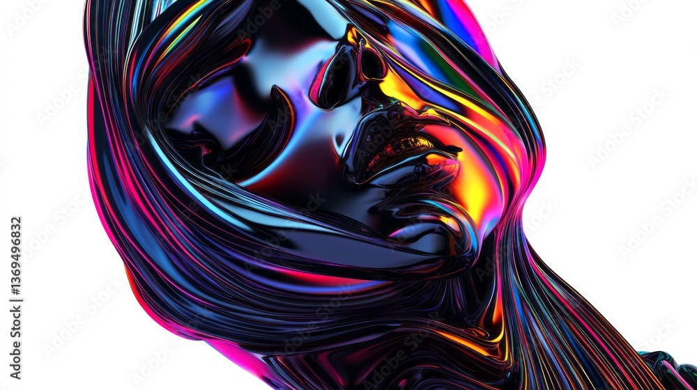 Obraz premium Abstract sculpture of human face with vibrant metallic sheen