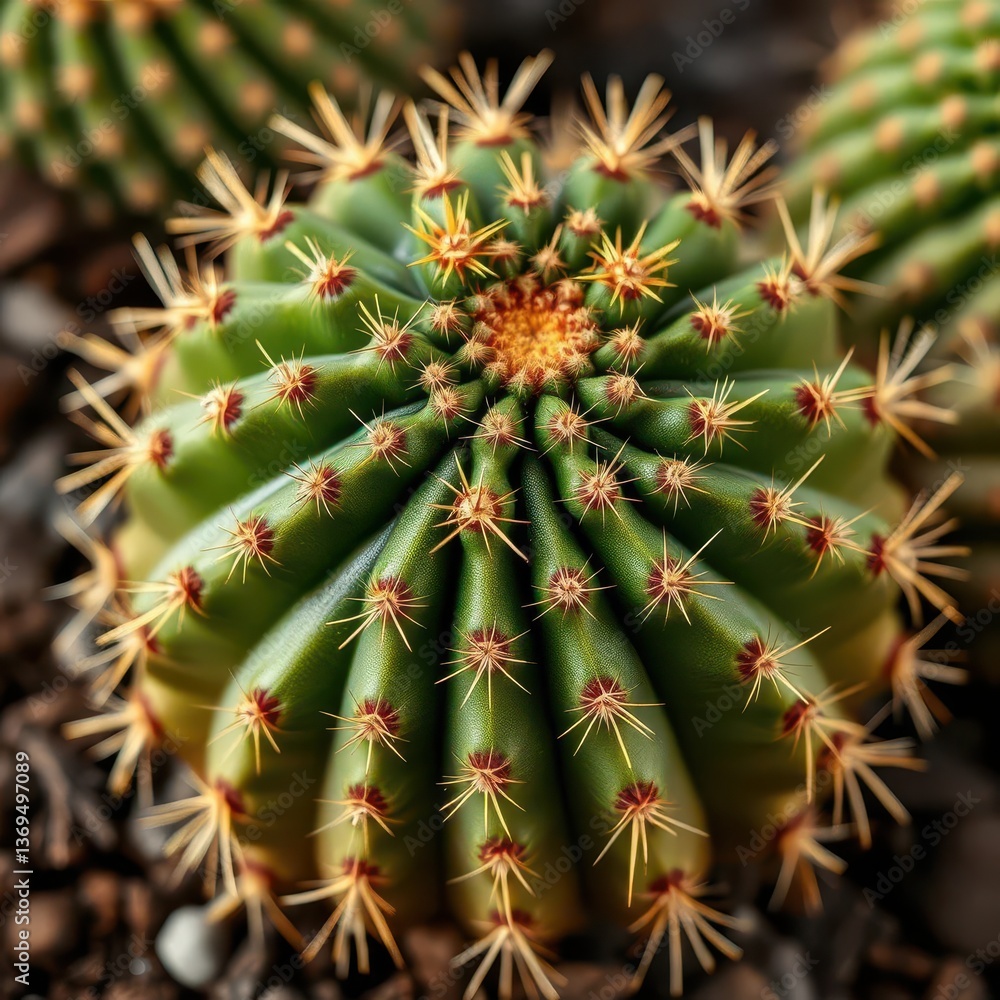 Barrel cactus, round, ribbed body, spiny texture, spines, echinocactus Barrel cactus, round, ribbed body, spiny texture, spines, echinocactus
