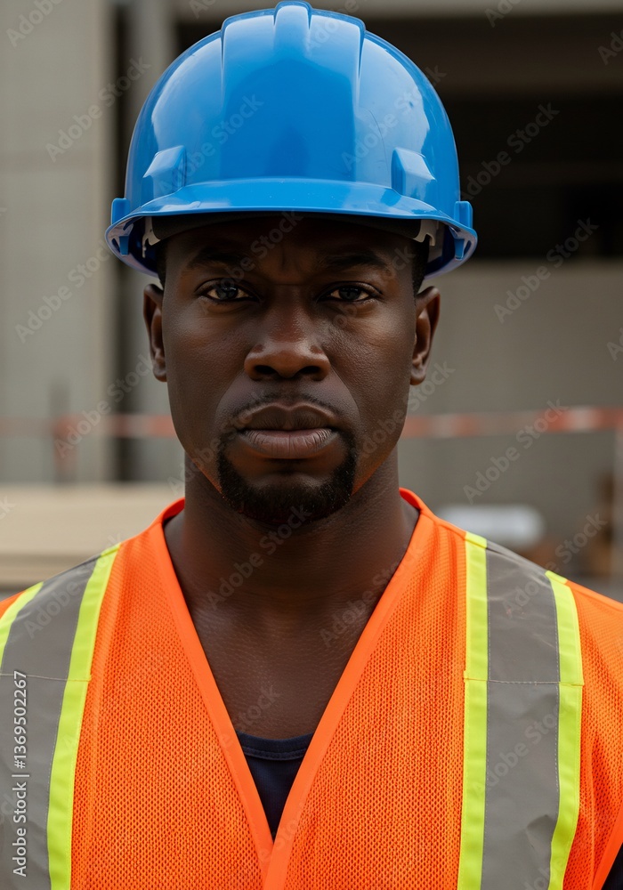 Focused Construction Worker Portrait Bright Daylight. AI Generated Focused Construction Worker Portrait Bright Daylight. AI Generated