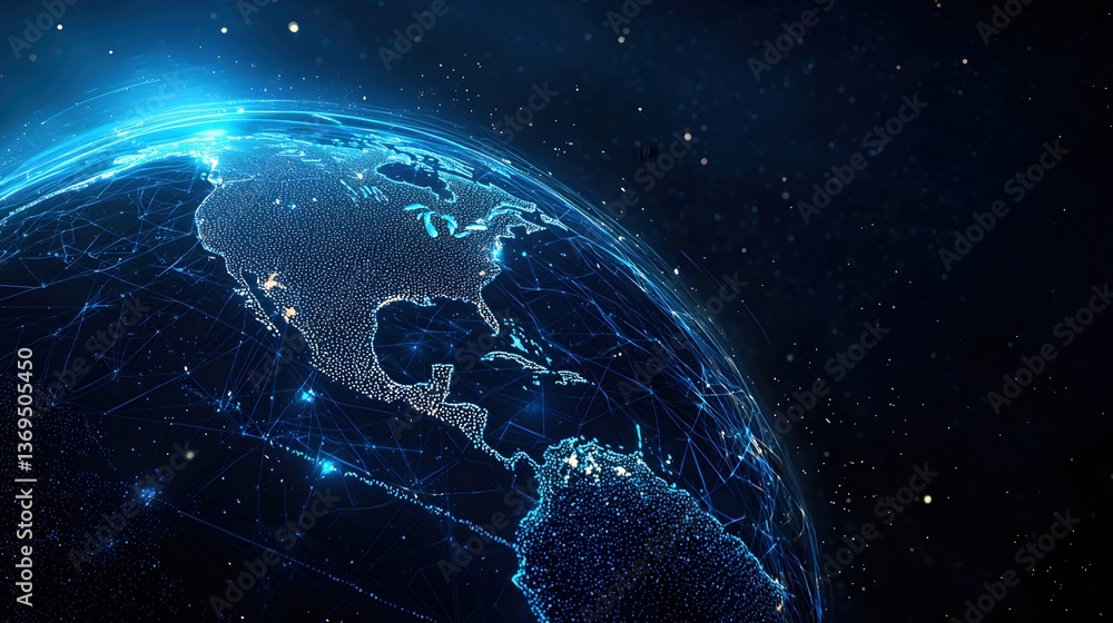 Naklejka premium Digital Earth Representation with Glowing Network Connections