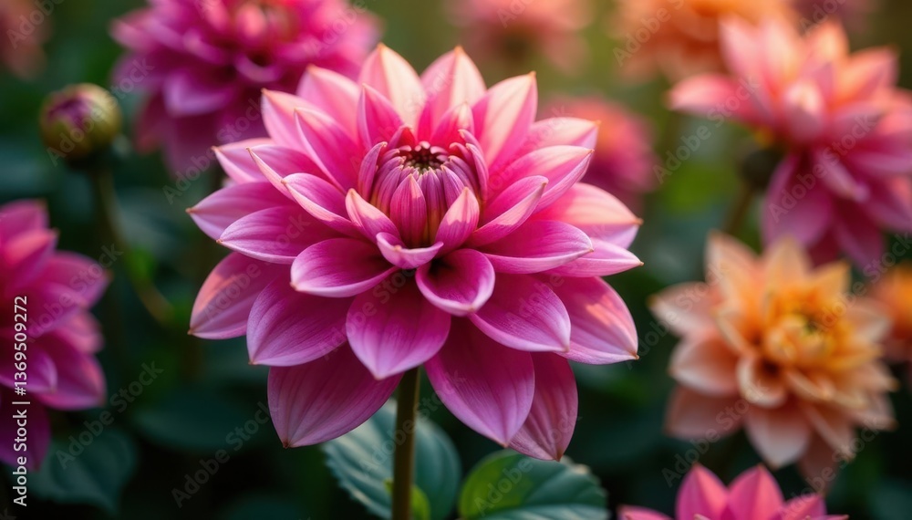 Obraz premium Intricate dahlia blooms, vibrant hues, lush petals , summer, background