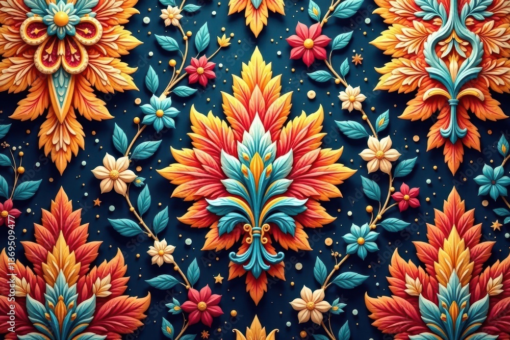 Fototapeta premium Intricate floral damask textile, elegant repeat design, retro, vector, repeat
