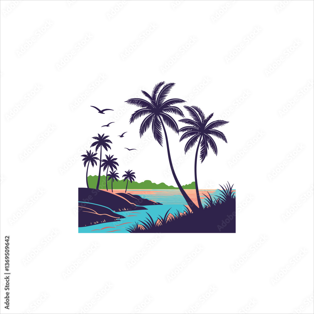 Obraz premium Palm-Lined Shores: A Coastal Dreamscape