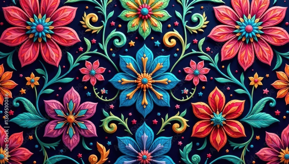 Intricate paisley floral pattern in vibrant jewel tones , flower, floral Intricate paisley floral pattern in vibrant jewel tones , flower, floral