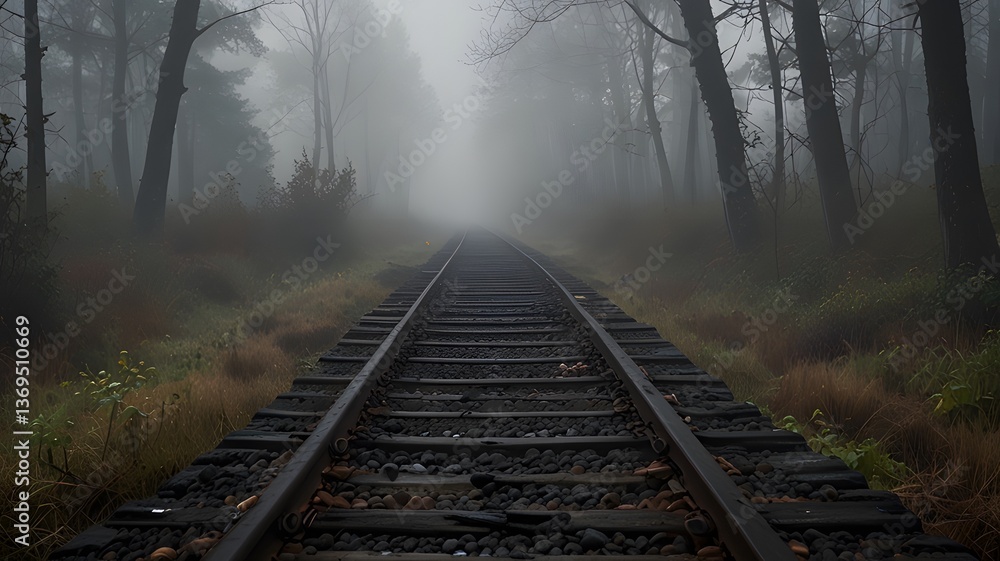 Fototapeta premium Foggy Forest Train Tracks (1)