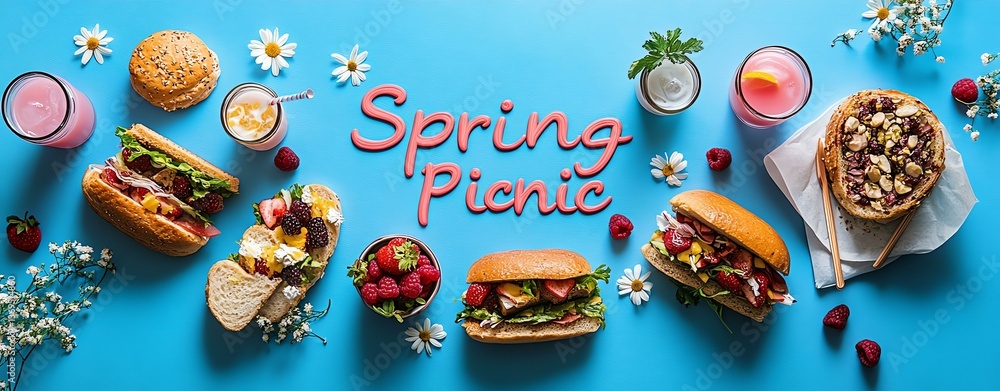 Fototapeta premium Enjoying a vibrant spring picnic feast.