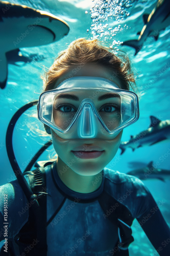 Obraz premium young woman in wet suit in the sea water