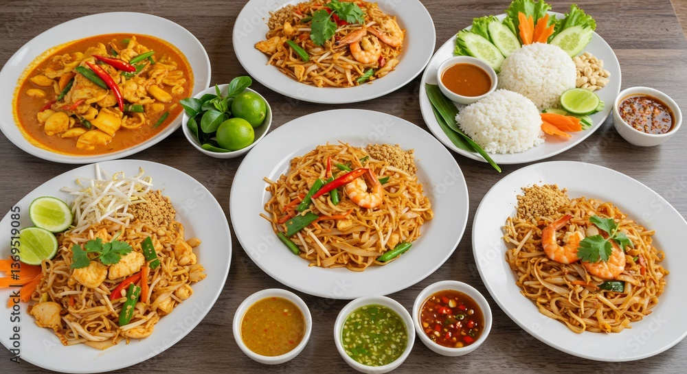 Delicious Asian cuisine beautifully arranged vibrant colors tempting food photography. AI Generated Delicious Asian cuisine beautifully arranged vibrant colors tempting food photography. AI Generated