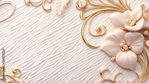 Elegant composition of flowers and golden decorative floral elements