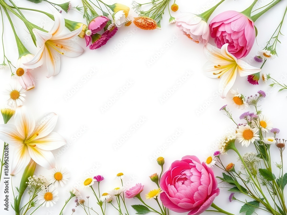Blank white card surrounded by flowers Blank white card surrounded by flowers