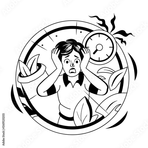 A glyph illustration of a person worried due to deadline 