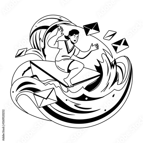 Email flood illustration in glyph style 
