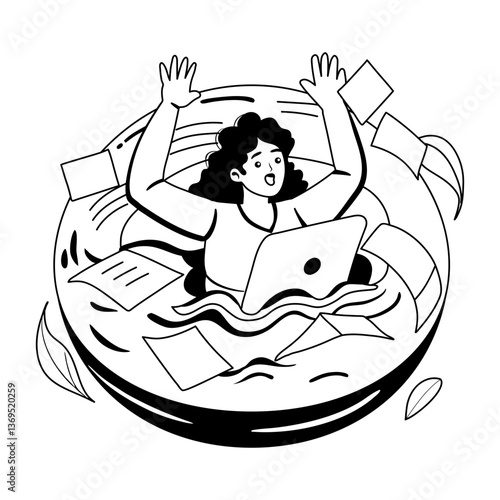 Drowning work glyph illustration of an office employee 
