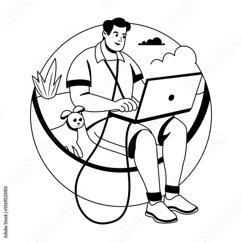 Holiday work illustration of a character in glyph style 
