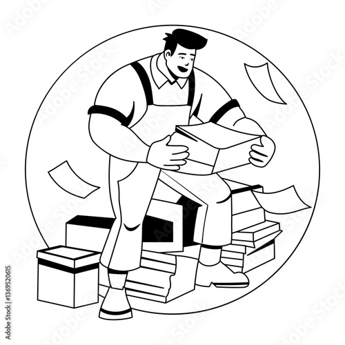 Work burden illustration of a character in glyph style 
