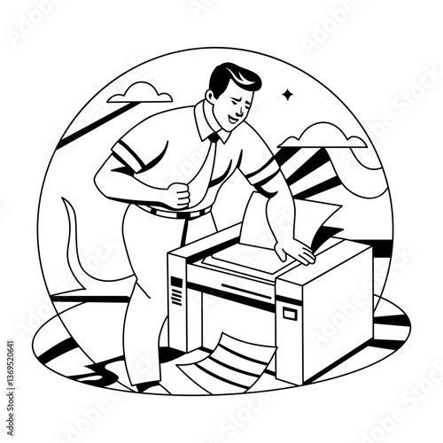 Printing character illustration in glyph style 
