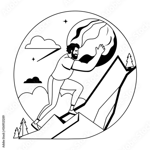 A man doing struggle illustration in glyph style 
