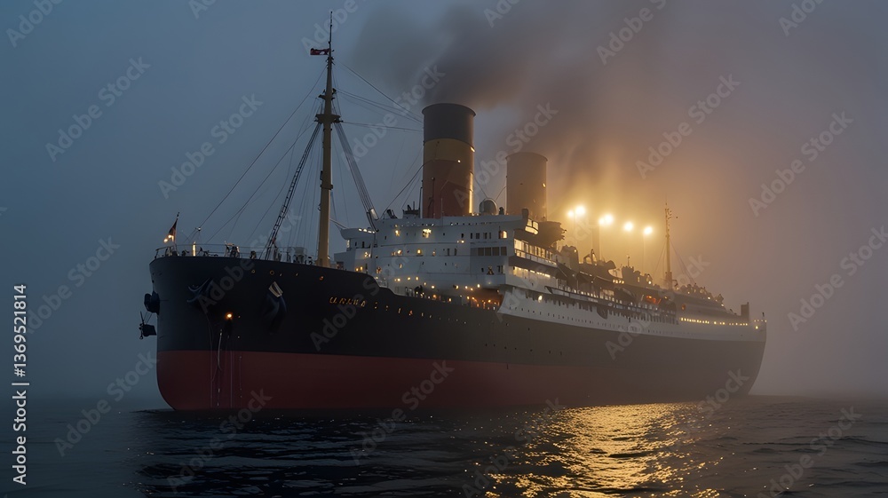 Fototapeta premium Misty Ocean Voyage of a Vintage Steamship