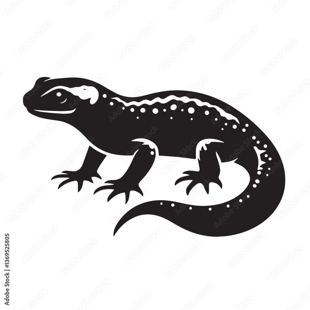 Fototapeta premium Black Newt Silhouette Vector, High Quality Illustration on White Background