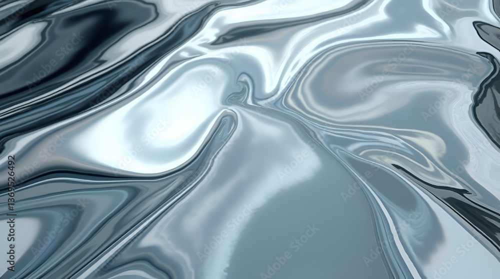 Obraz premium Shiny chrome texture with mirror-like reflections of light, appearing smooth and futuristic