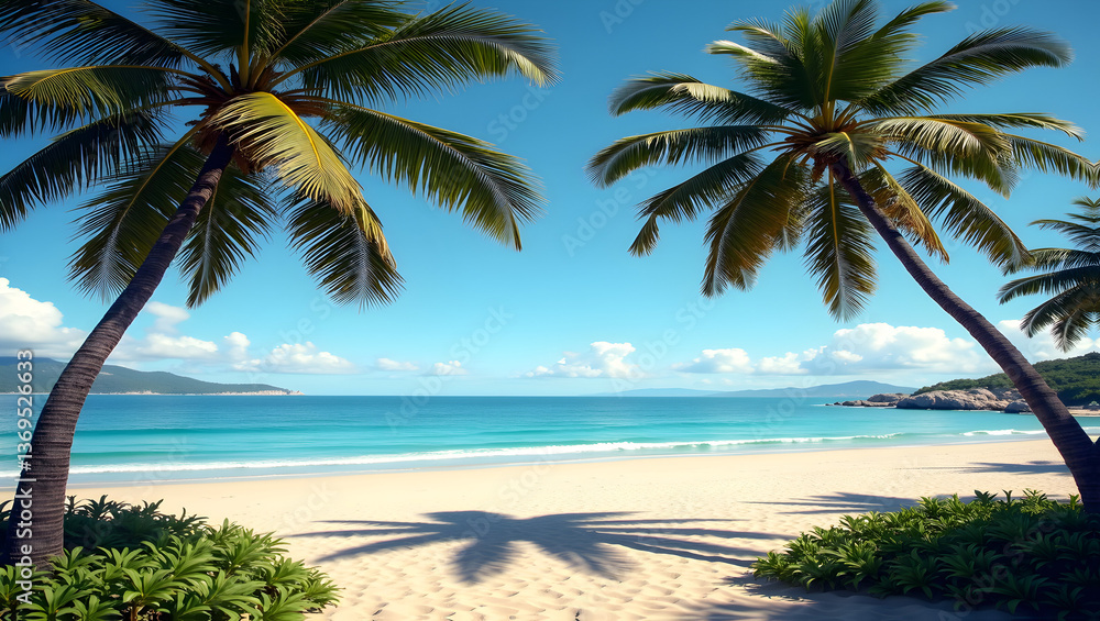 Obraz premium Picturesque beachfront with palm trees