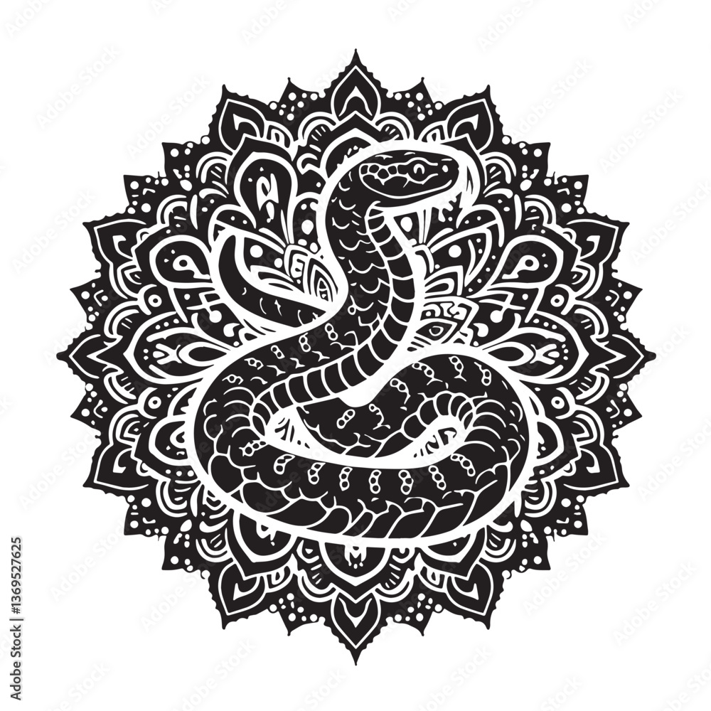 Fototapeta premium Black Rattlesnake Silhouette Vector, High Quality Illustration on White Background