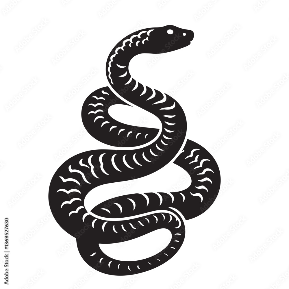 Fototapeta premium Black Rattlesnake Silhouette Vector, High Quality Illustration on White Background