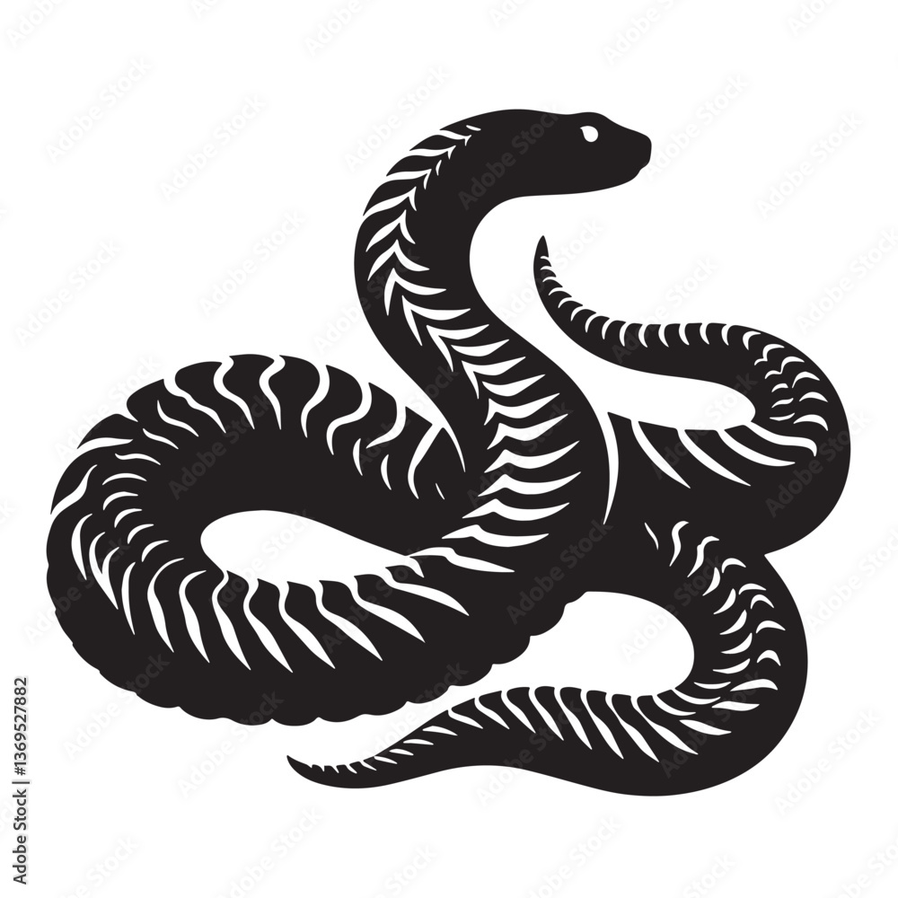 Fototapeta premium Black Rattlesnake Silhouette Vector, High Quality Illustration on White Background