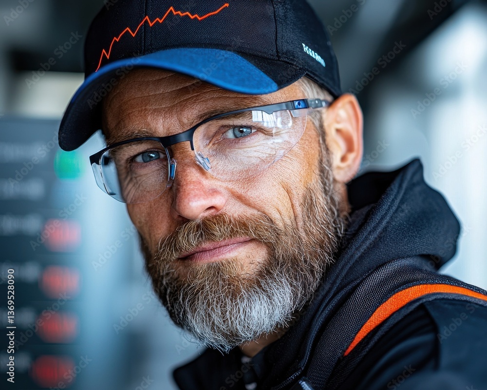 Focused Bearded Man in Casual Attire Looking Intently at the with a Serious Expression on His Face Focused Bearded Man in Casual Attire Looking Intently at the with a Serious Expression on His Face